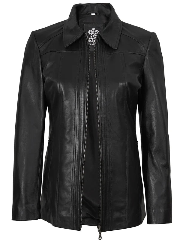 Marsha Women's Leather Black Car Coat