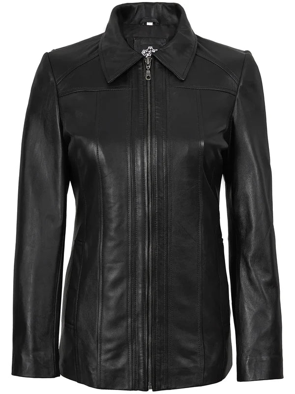 Marsha Women's Leather Black Car Coat