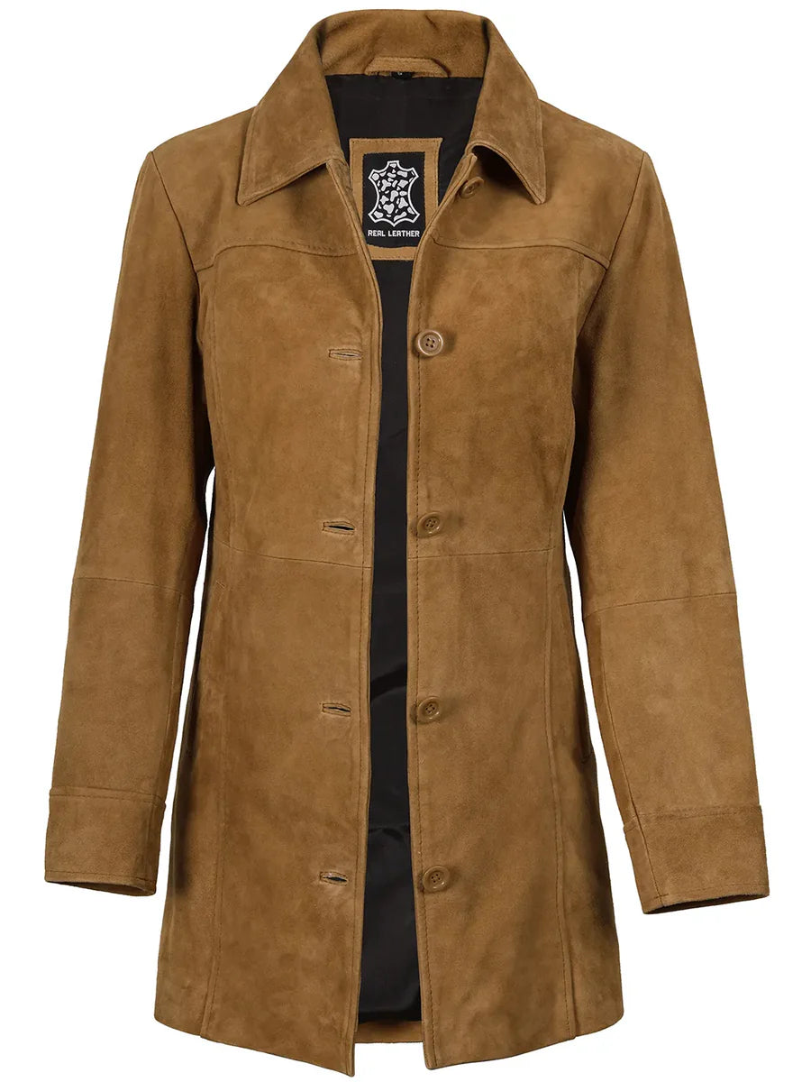 Kandis Womens Brown Suede Car Coat