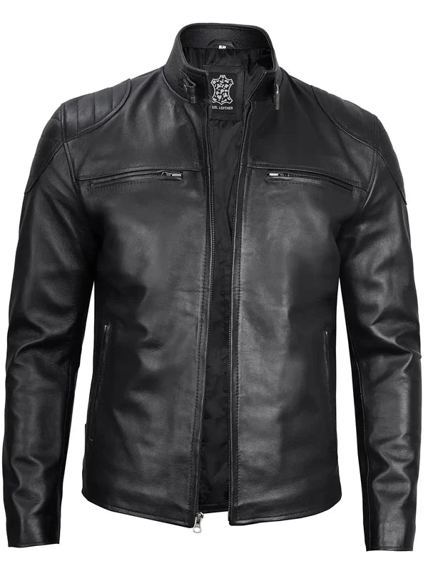 Vermont Men's Black Biker Style Leather Jacket