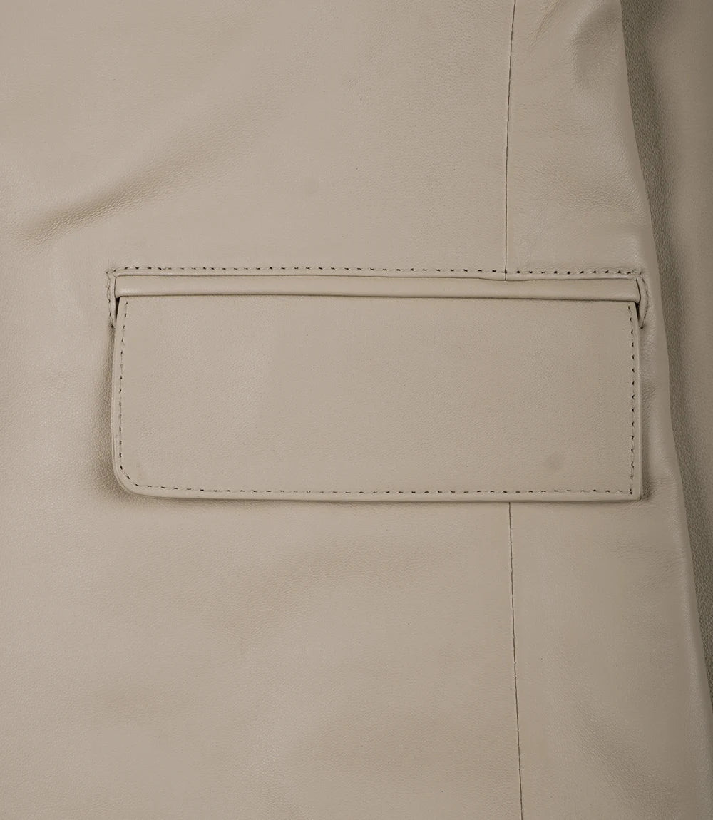 Mens Two Button Beige Leather Blazer - Notch Lapel