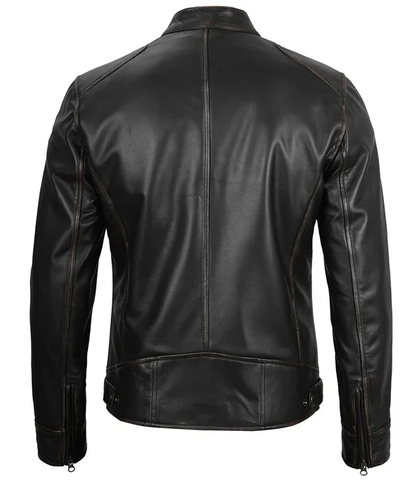 Dodge Men's Black Cafe Racer Leather Jacket