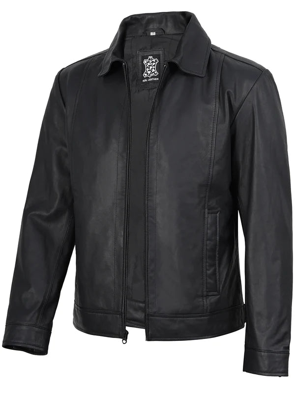 Men's Harrington Matte Black Real Leather Jacket