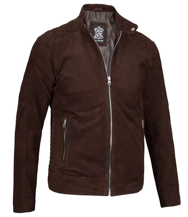 Miguel Men's Quilted Brown Suede Jacket