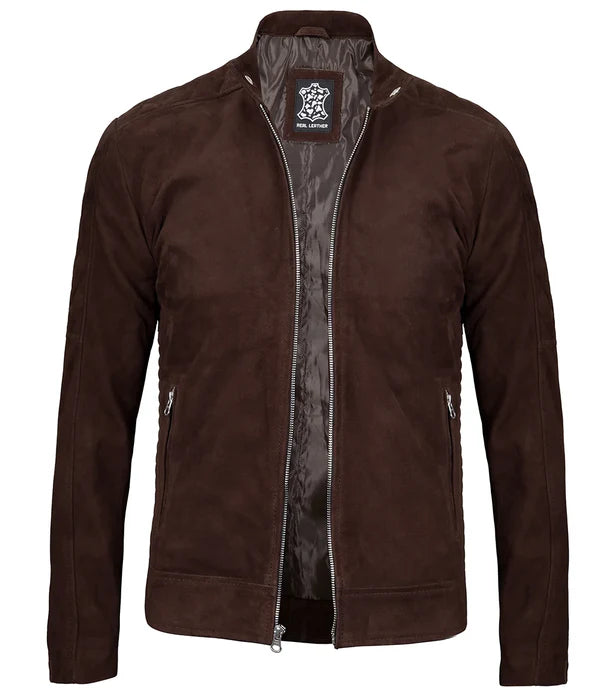Miguel Men's Quilted Brown Suede Jacket