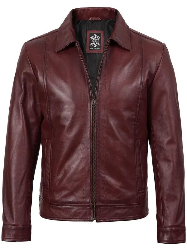 Men's Harrington Burgundy Real Leather Jacket