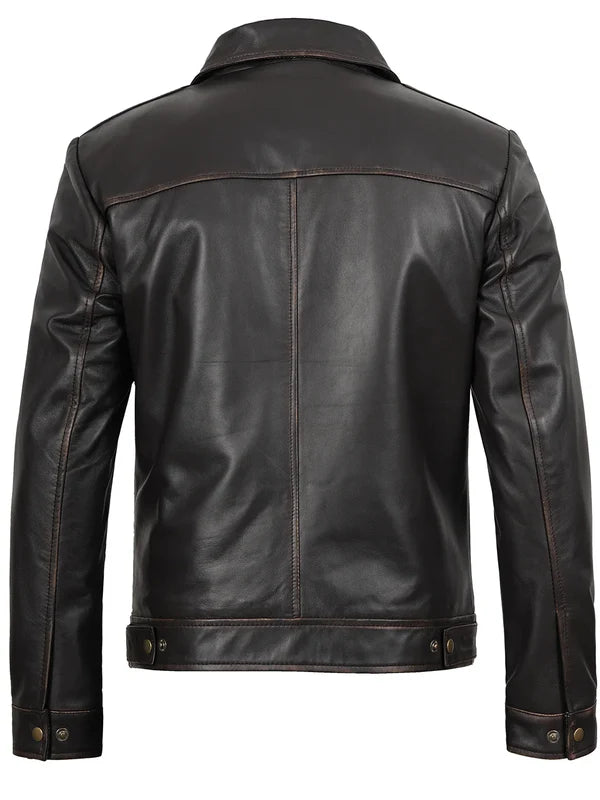 Mens Distressed Dark Brown Biker Style Leather Jacket