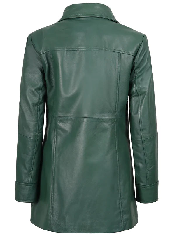 Kandis Women's Green Real Leather Car Coat