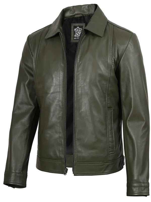 Men's Dark Green Harrington Leather Jacket
