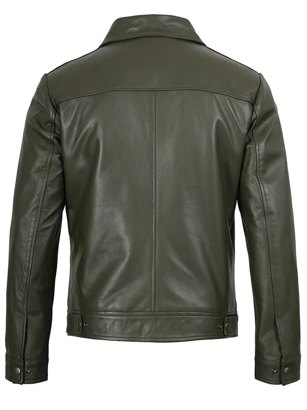 Men's Dark Green Harrington Leather Jacket