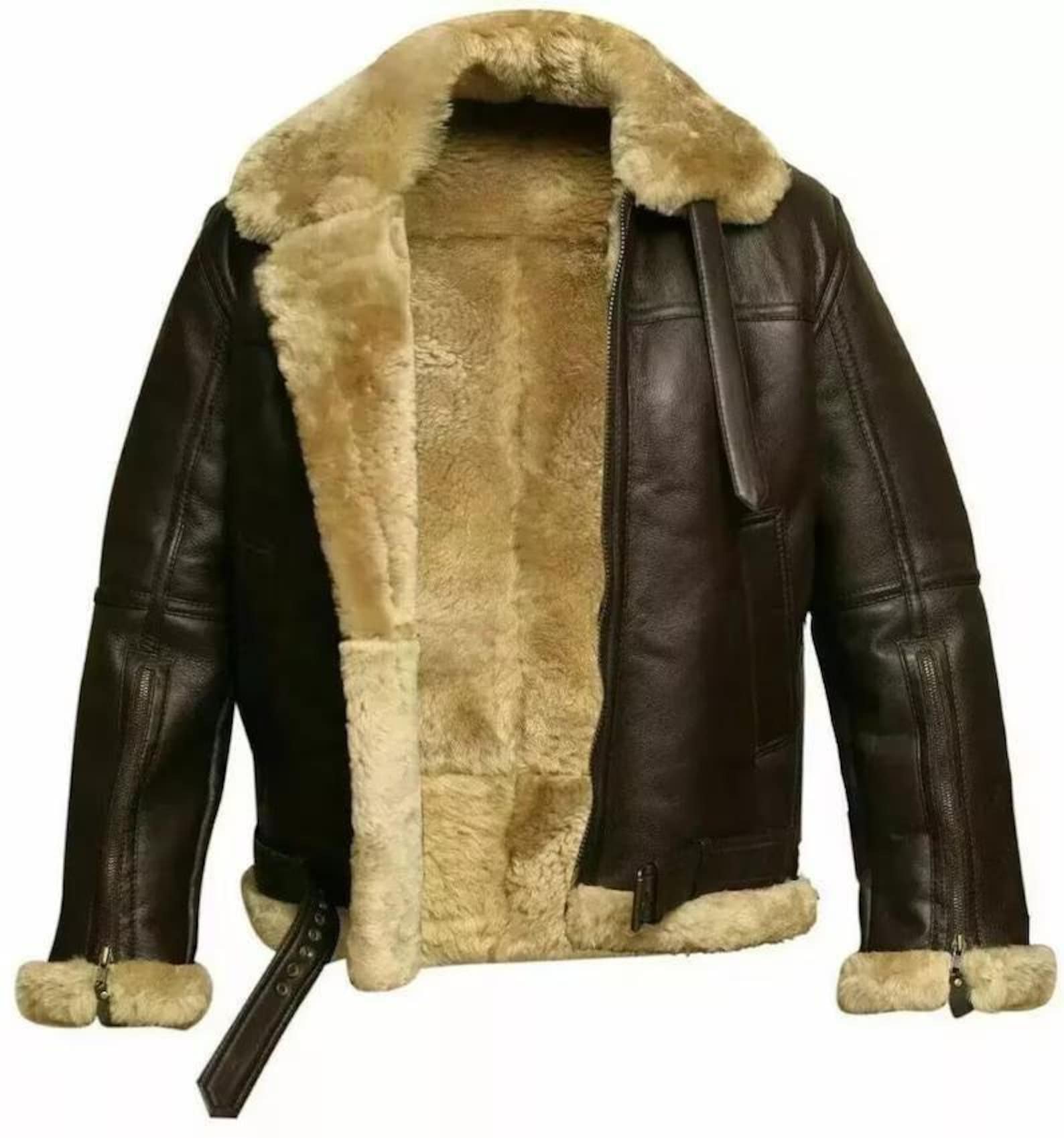 Handmade Men’s RAF B3 Sheepskin Aviator Jacket – Real Leather Bomber Pilot Coat, Winter Gift for Him