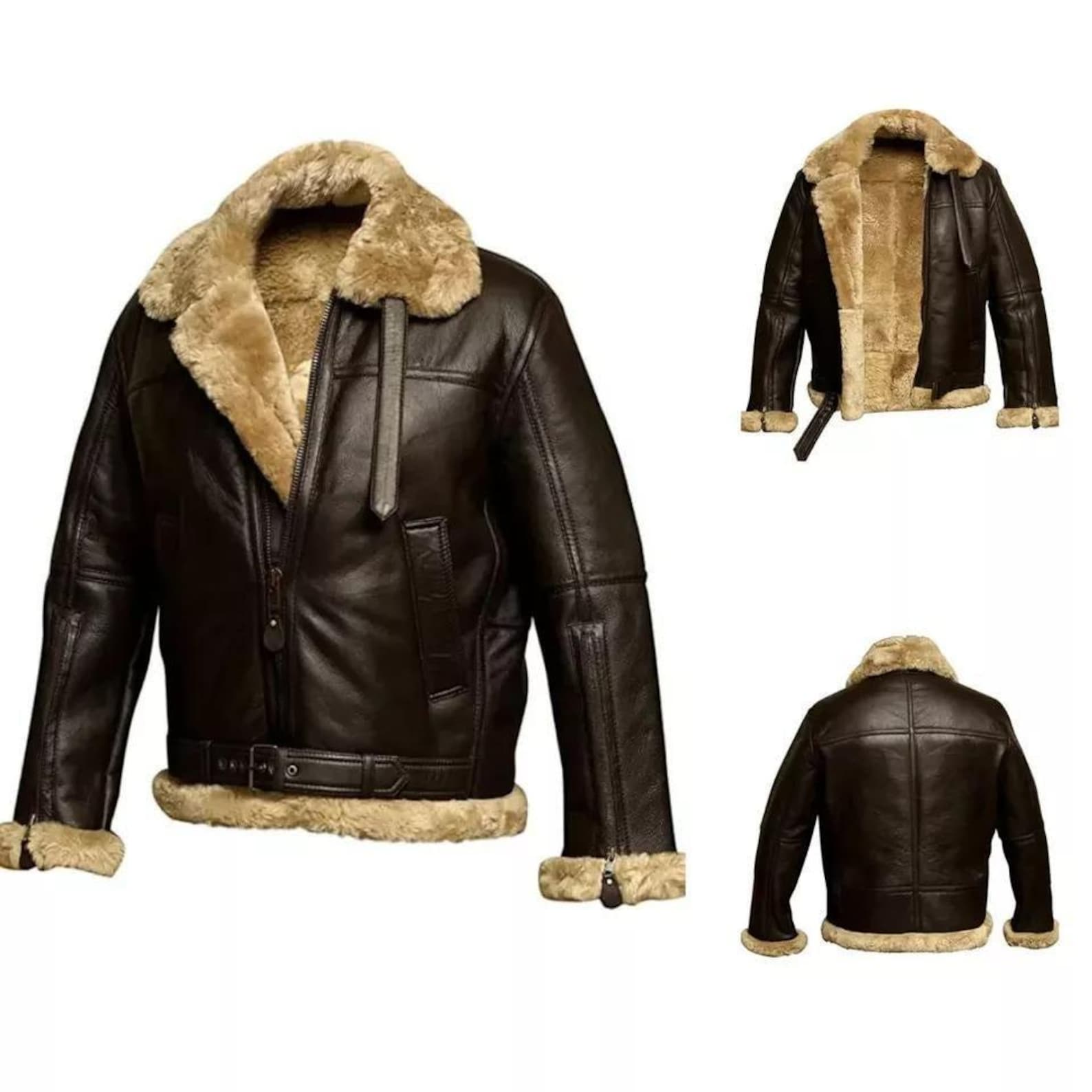 Handmade Men’s RAF B3 Sheepskin Aviator Jacket – Real Leather Bomber Pilot Coat, Winter Gift for Him