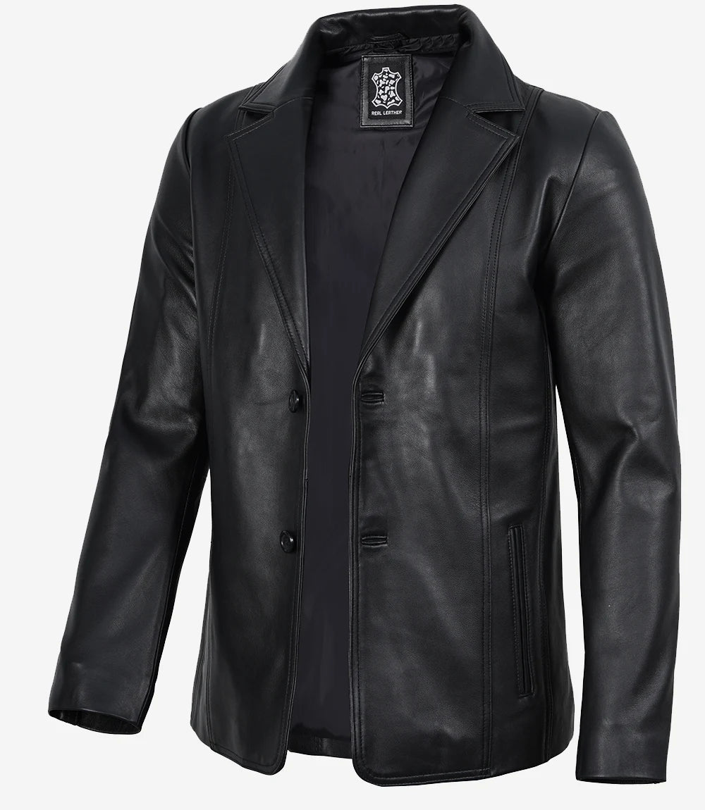 Mens Black Leather Blazer Jacket