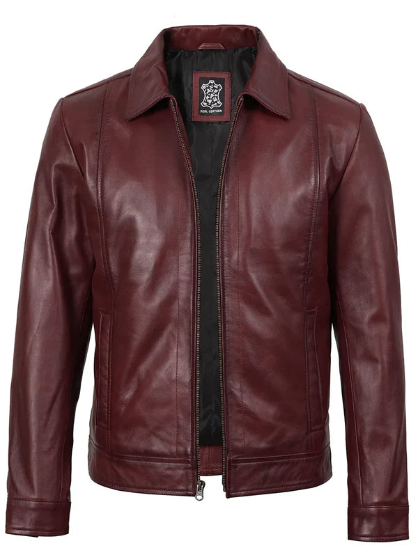Men's Harrington Burgundy Real Leather Jacket