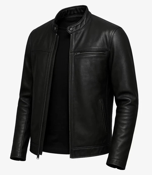Bickford Mens Black Cafe Racer Real Leather Jacket