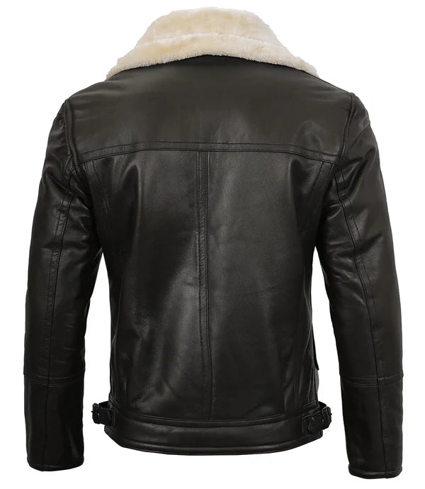 Mens Dark Brown Asymmetrical Leather Shearling Jacket
