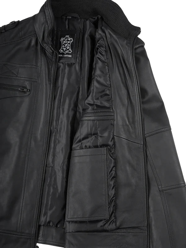 Tavares Men's Matte Black Biker Style Leather Jacket