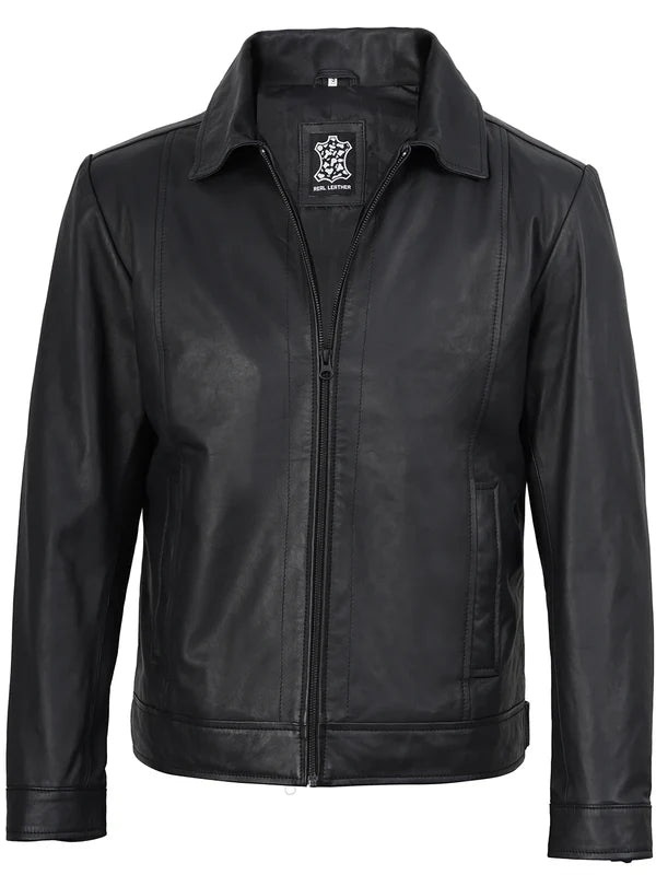 Men's Harrington Matte Black Real Leather Jacket