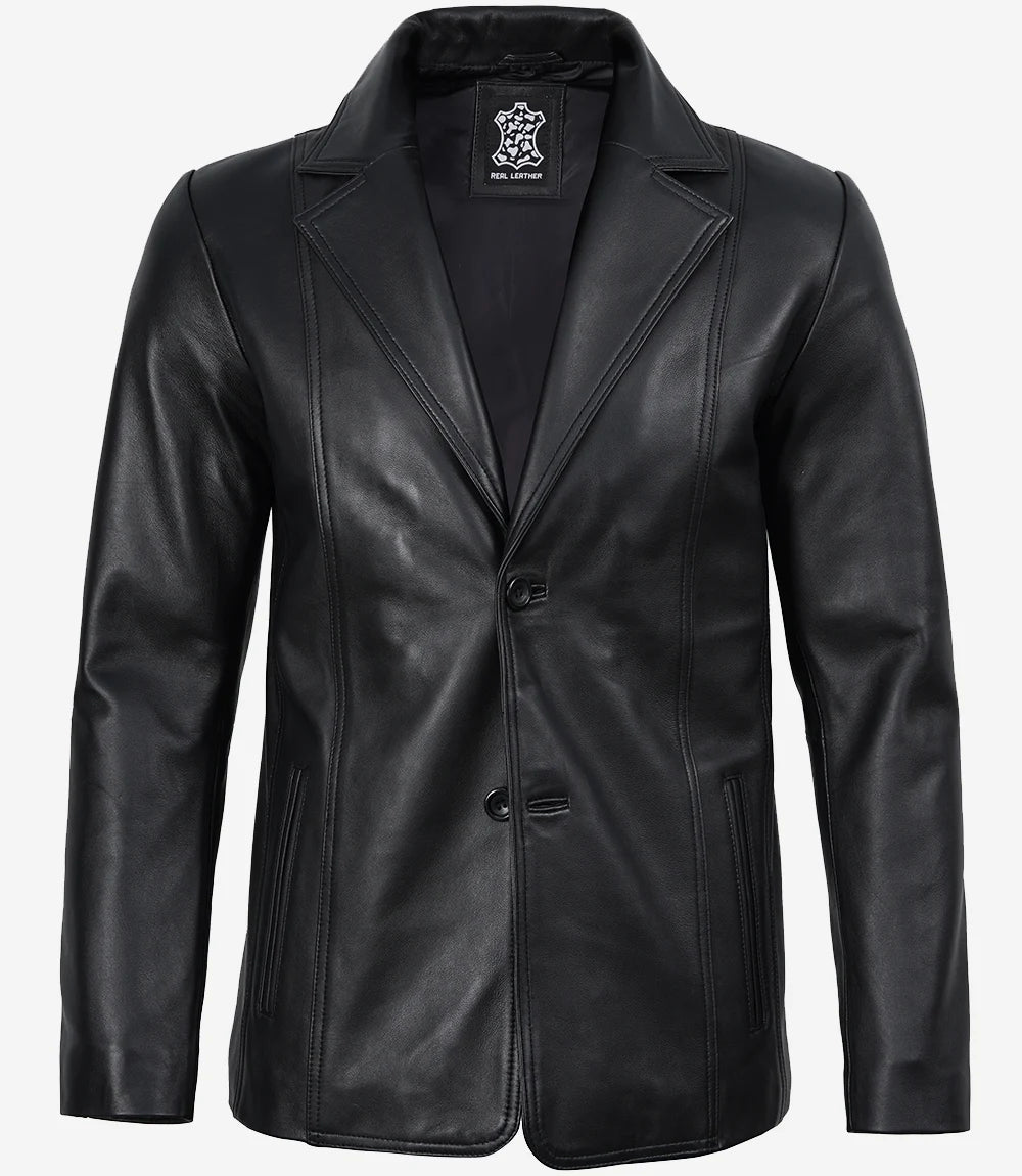 Mens Black Leather Blazer Jacket