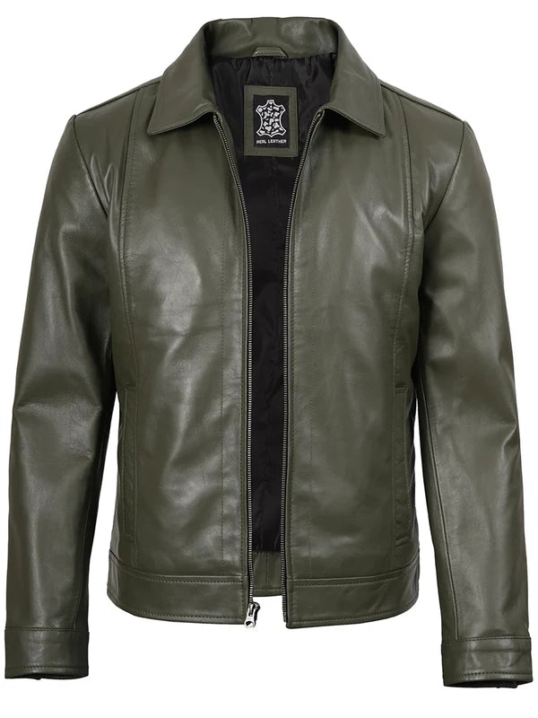Men's Dark Green Harrington Leather Jacket