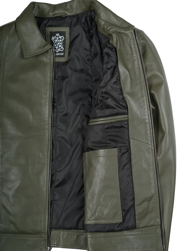 Men's Dark Green Harrington Leather Jacket