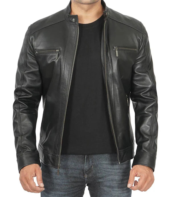 Merrill Men's Black Hooded Leather Jacket