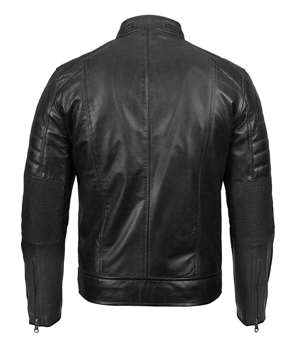 Austin Mens Black Cafe Racer Real Leather Jacket