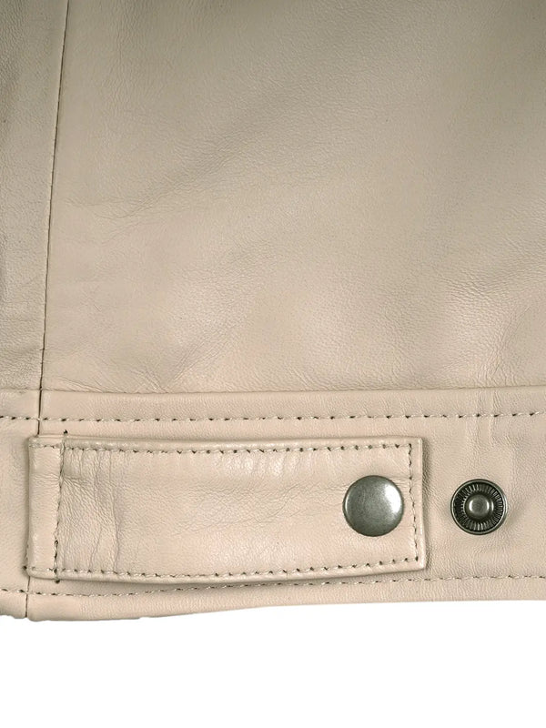 Men's Beige Real Leather Harrington Jacket