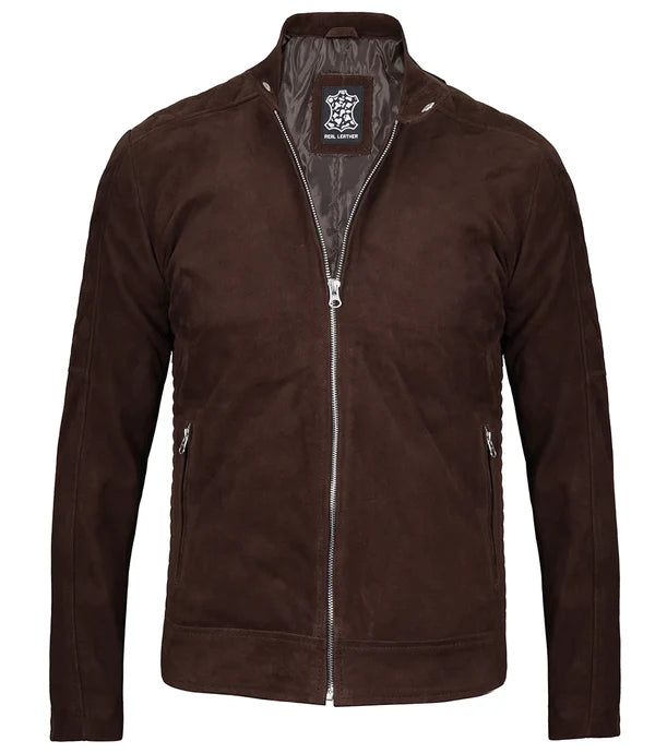 Miguel Men's Quilted Brown Suede Jacket