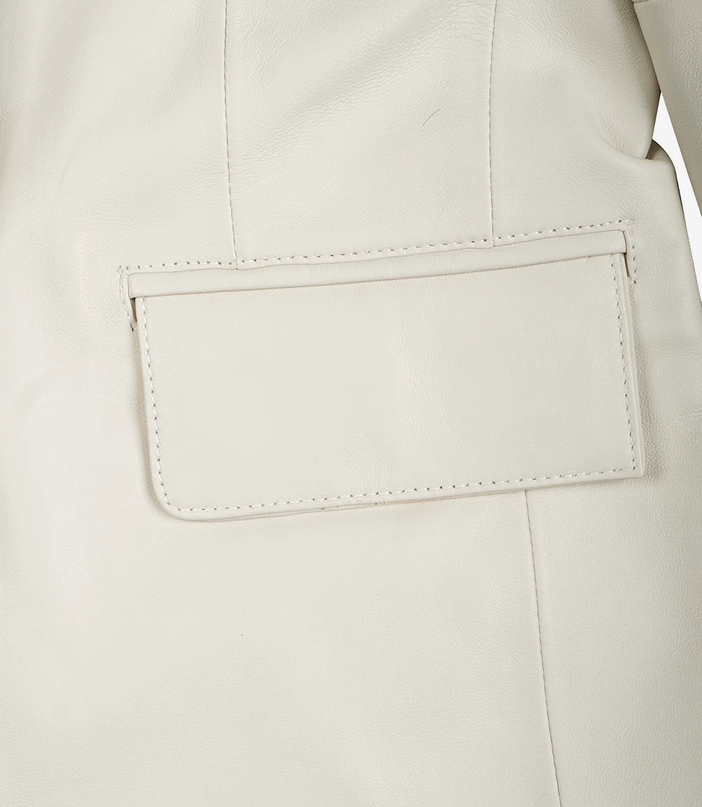 Womens Two Button Off White Leather Blazer