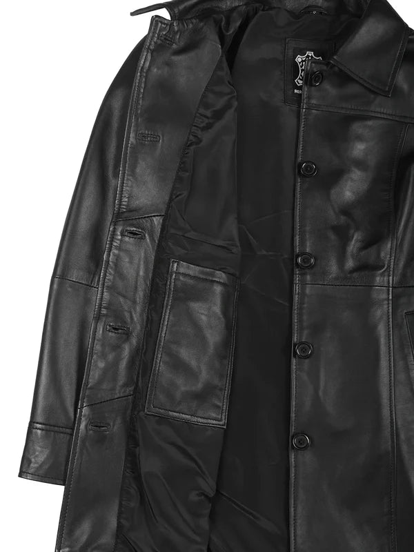 Kandis Womens Black 3/4 Length Leather Car Coat