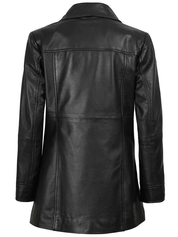 Kandis Womens Black 3/4 Length Leather Car Coat