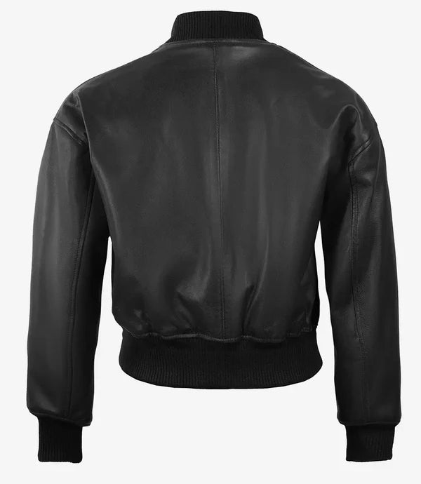 Julee Womens Black Snap Button Cropped Leather Bomber Jacket